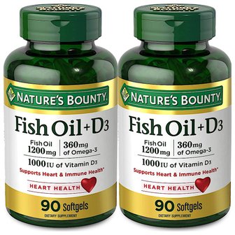  네이쳐스 바운티 피쉬오일 1200mg + 비타민D3 Natures Bounty Fish Oil+D3 90소프트젤 2개