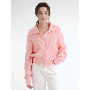 Cotton Calla Ribbed Knit Cardigan  (Pink)