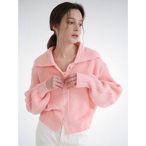 Cotton Calla Ribbed Knit Cardigan  (Pink)