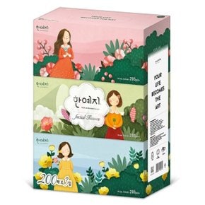 캐릭터 천연펄프 미용티슈 200매 3입 1팩