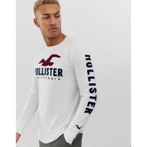 4736850 Hollister chest and sleeve logo long top in white