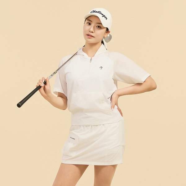 [부산점] 여성 우븐 배색 하프집업 후드 반팔 티셔츠 화이트_CHE2WST2636WH