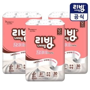 리빙 크리미 화장지 3겹 30롤x3개/무포름/화장지/휴지