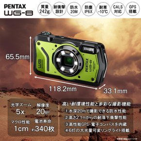 PENTAX WG-8 20m  [CALS [Web [4K GPS 1500 펜탁스 그린 본격 아웃도어 카메라 [본격 방수]