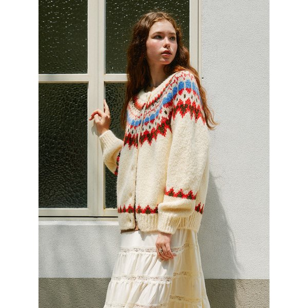 Metallic Yarn Nordic Cardigan (Ivory)