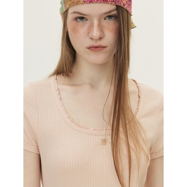 Pointelle Scoop Neck T-shirt, Pink