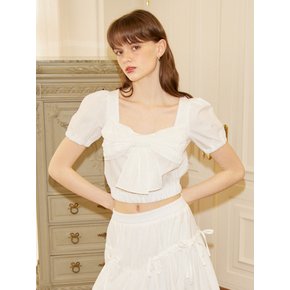 Puff Shoulder Ribbon Blouse_ White