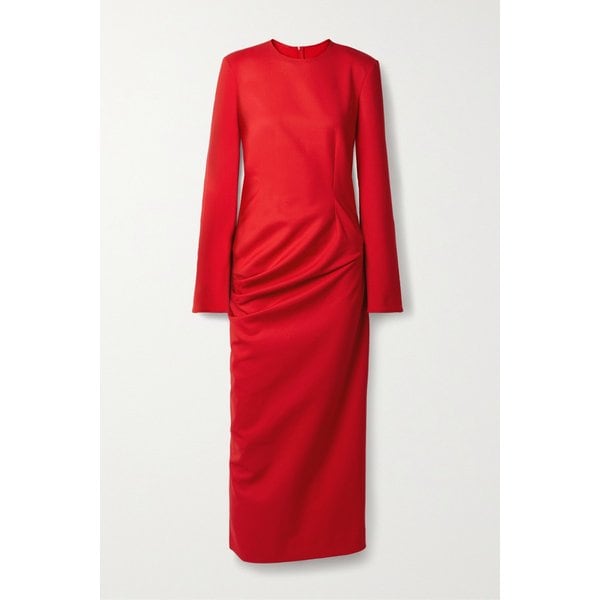 Lucienne Ruched Wool-blend Midi Dress 레드 1647597282926062