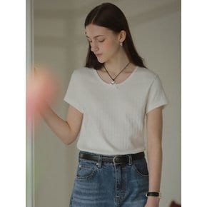 Ribbon point half sleeve eyelet t-shirt_Ivory