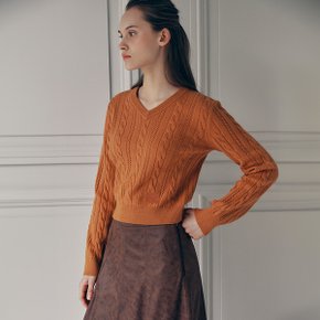 V NECK CABLE LABEL KNIT ORANGE