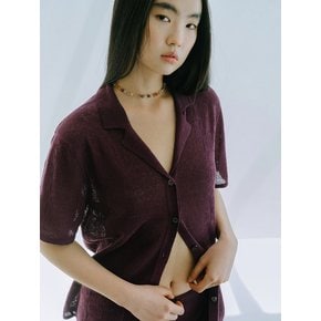 LINEN BLENDED CROCHET SHIRT_WINE