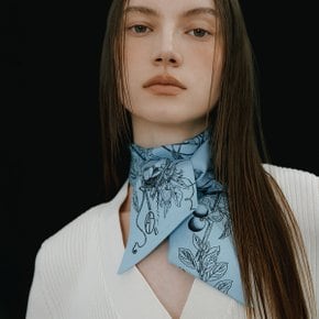 Botanic Garden Long Twilly Silk Scarf - Blue