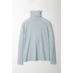 cashmere 10% merino wool 90%  high-neck fine knit top - Sky Blue