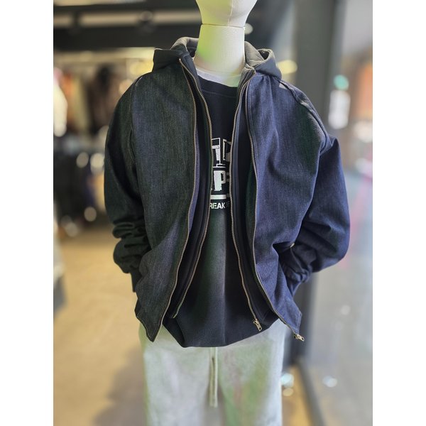 [시흥점] 후드레이어드 데님 오버핏 재킷(남여공용)/JHZZ63101BL