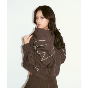 크롭 파이핑 윈드 브레이커 브라운