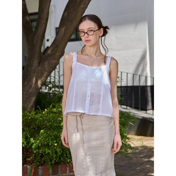 LACE BUTTON SLEEVELESS-WHITE