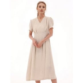 V neck Linen Dress _Beige