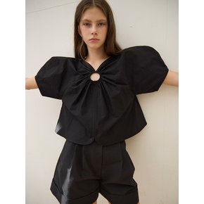 Posie O-ring Lantern Sleeve Blouse_Black