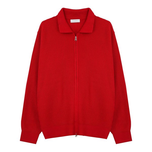 남자 가을 오버핏 하찌 카라 집업 니트 가디건 DS-KN-Q290-빨강