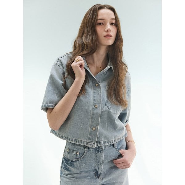 스냅 버튼 크롭트 데님 셔츠_블루 7215255405