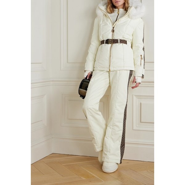 벨티드 후드 인조 퍼 자카드 트림 스키 재킷 1647597316536771