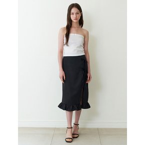 satin layered ribbon skirt - black