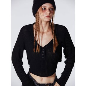 Waist Strap Button Knitted Top (BLACK)