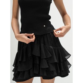 Cotton & silk tiered mini skirt in black