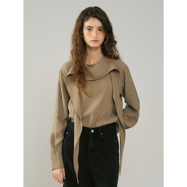 P Lueur Soft Scarf Blouse_Taupe