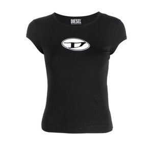 디젤 (W) 디젤 T-안지 피카부 로고 컷아웃 티셔츠 블랙