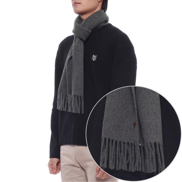 [부산점] 25FW 남성 하트 로고 울 머플러 (BFUSF405 334 061 M 25F)