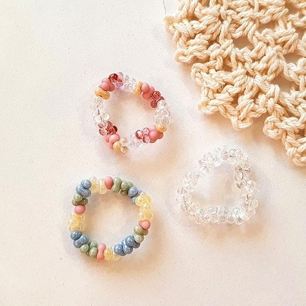 [옷자락] 여자 데일리룩 지그재그 컬러 비즈 프리사이즈 반지