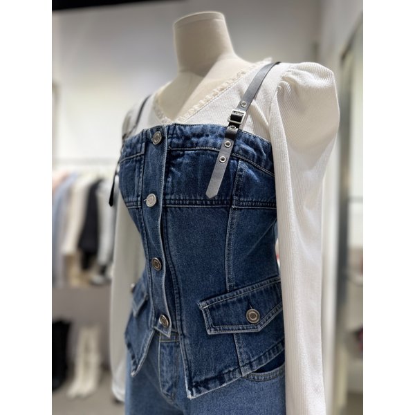 [여주점] 어깨 비죠 끈 포인트 데님 베스트 ES1DV760