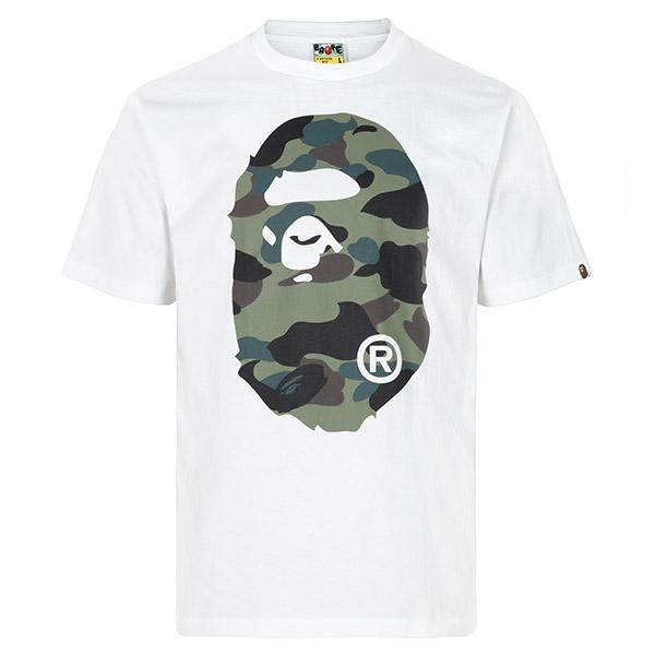 확대된 대표 베이프 26SS 화이트 그린 1ST 카모 빅 에이프 헤드 티셔츠 001TEM301015M WHITE GREEN