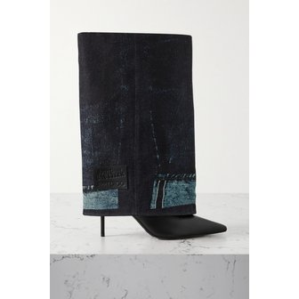 지미추 장 폴 고티에 90 프린트 데님 가죽 오버더니 부츠 1647597319955930