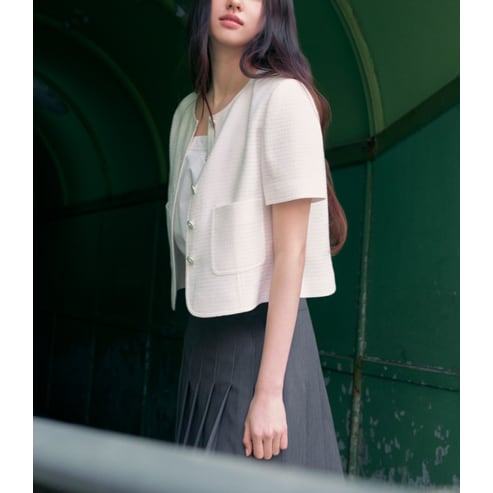 시스티나 [BEST][NEW] 라운드넥 트위드 크롭 자켓_