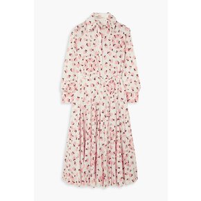 Marion floral-print textured Swiss-dot cotton-blend midi dress 핑크 1647597345651189