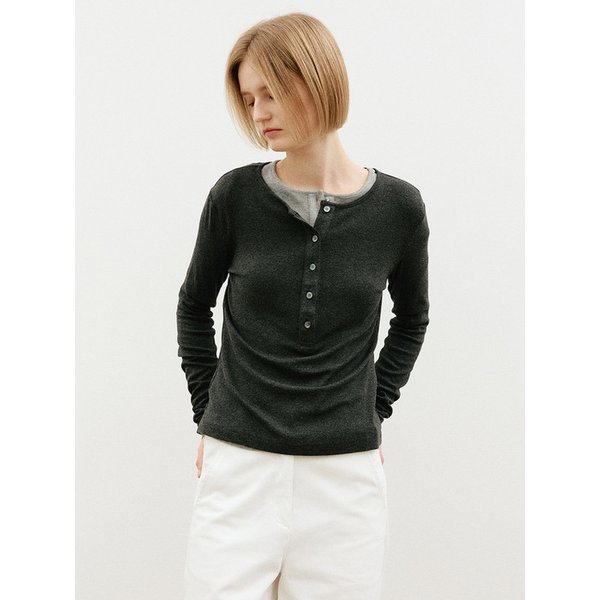 헨리넥 긴팔 티셔츠_CHARCOAL