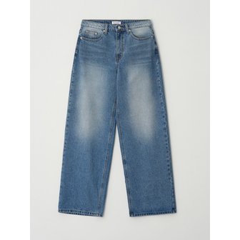 버튼업 클래식 블루 워시드 와이드 데님 팬츠