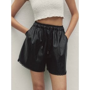 LACE BANDING LEATHER SHORTS BLACK MBDFPA002BK