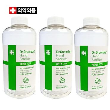 제이큐 닥터그린 손소독기 리필액 에탄올70% 500ml 3개세트