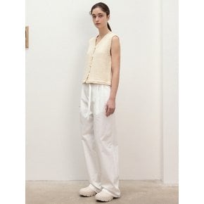 belted tuck wide pants (white)