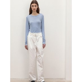 belted tuck wide pants (white)