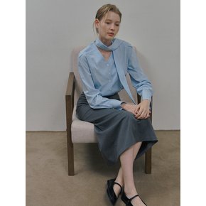 V-neck Tie Blouse - Sky Blue