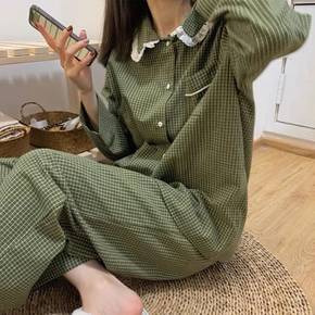 / NT1275 홈웨어 체크 카라 긴팔 파자마 세트