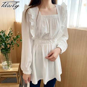 퓨어 스퀘어 밴딩 블라우스 긴팔 프릴 BL  2color _P078261097