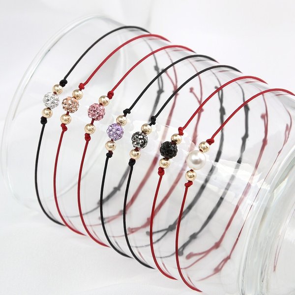 14K GOLD 큐빅볼 베이직 베스트 끈팔찌 매듭 마크라메