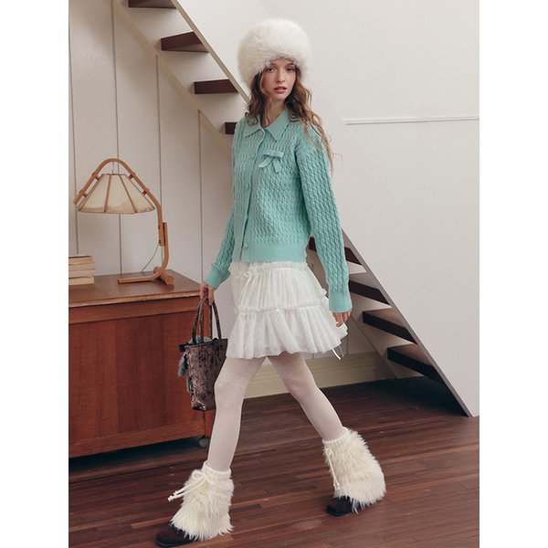 Cest_Bow cable lapel cardigan