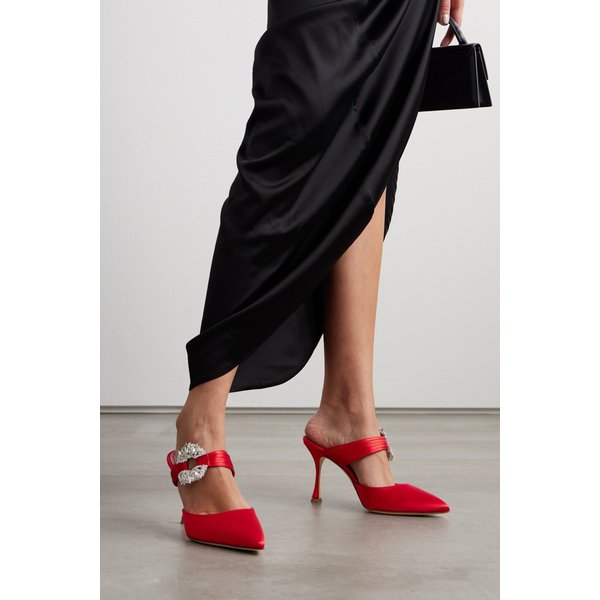 마이두구라 크리스털 장식 새틴 뮬 90mm 레드 1647597320936570