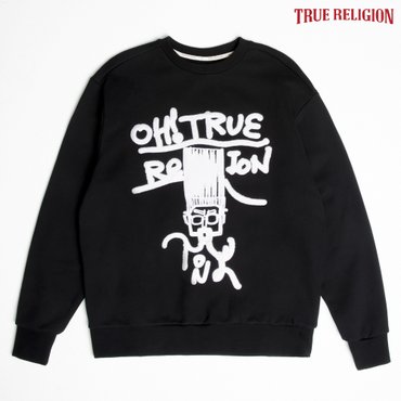 트루릴리젼 [TRUE RELIGION] 오버사이즈 로고 크루넥 맨투맨 티셔츠 블랙